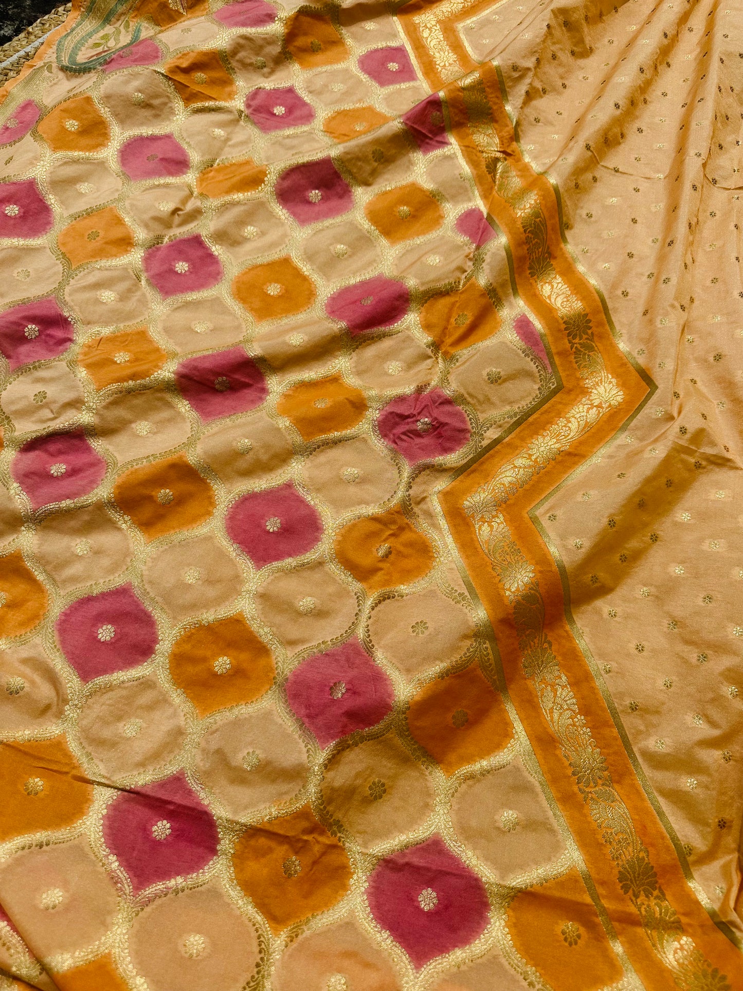 Katan silk Banarasi handloom dupatta with Meenakari