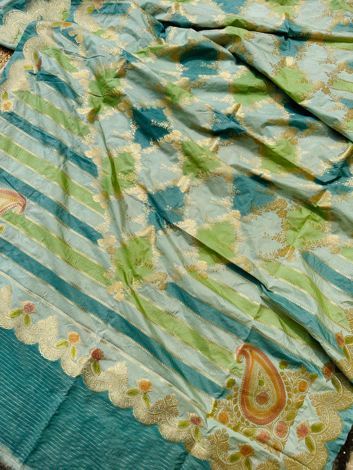 Katan silk Banarasi handloom dupatta with Meenakari