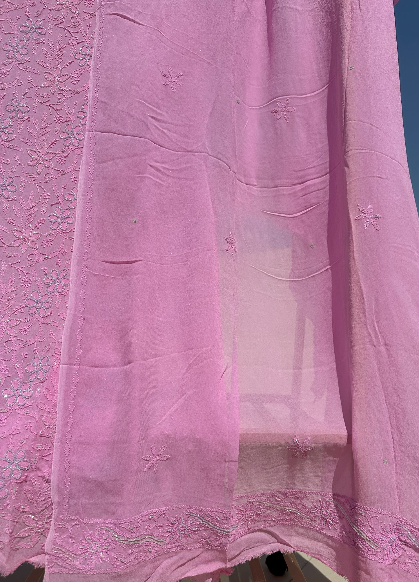 Gulabi Grace Chikankari Parsi Gara Neckline Kurta Dupatta Set