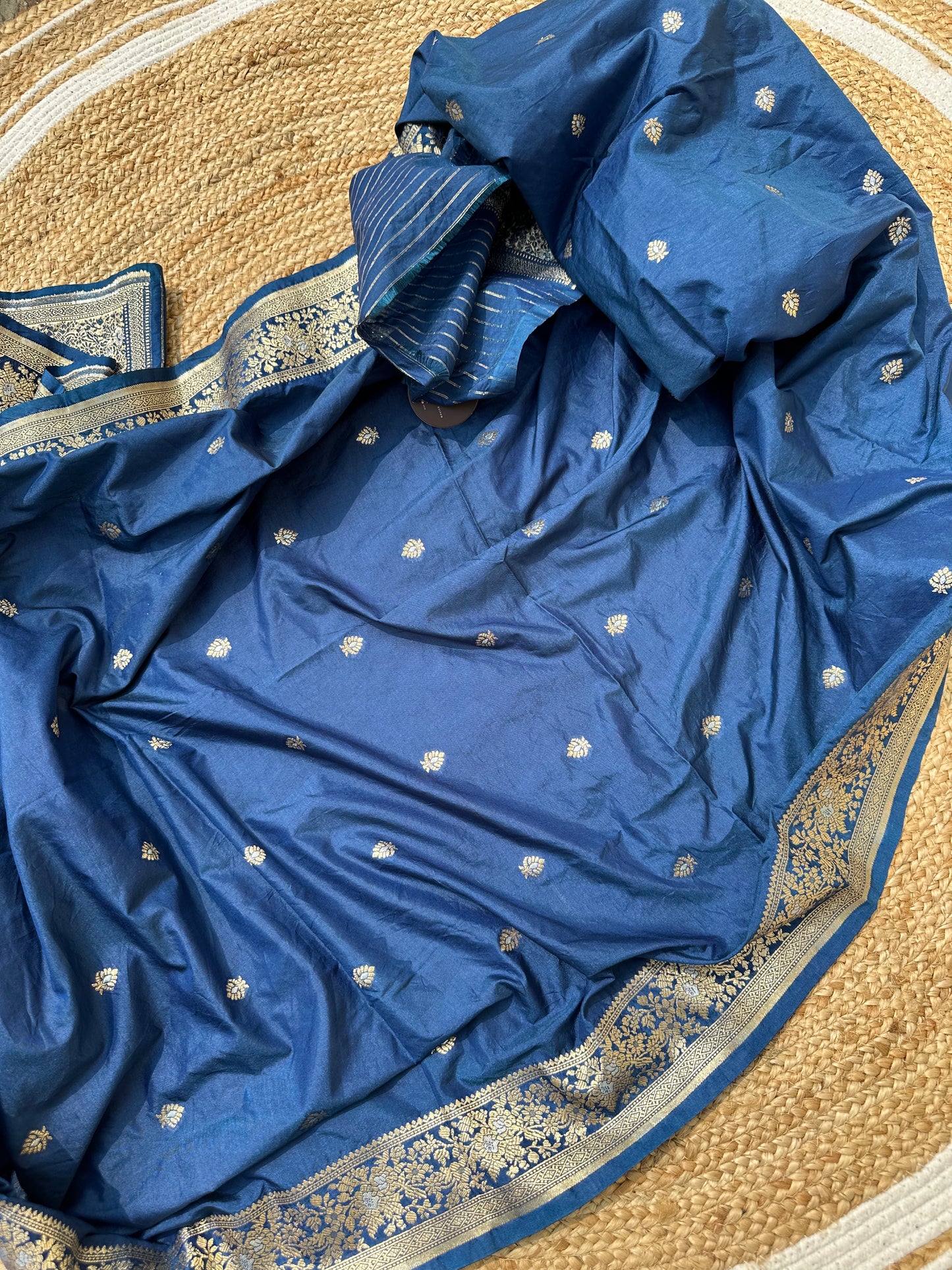 Blue Pure Katan Silk Banarasi Handloom Dupatta - Traditional Indian Silk Dupatta for Weddings and Festive Wear