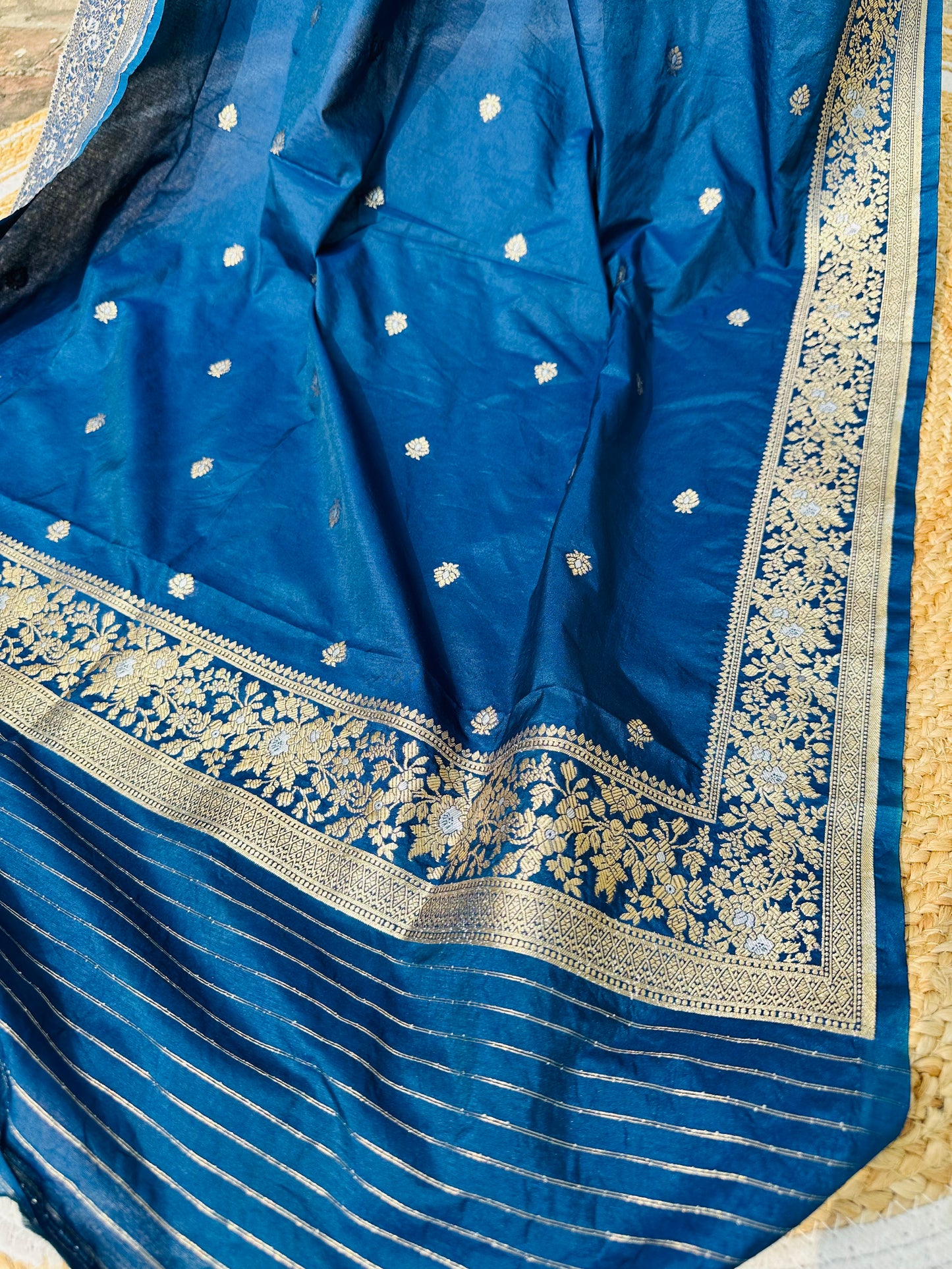 Blue Pure Katan Silk Banarasi Handloom Dupatta - Traditional Indian Silk Dupatta for Weddings and Festive Wear