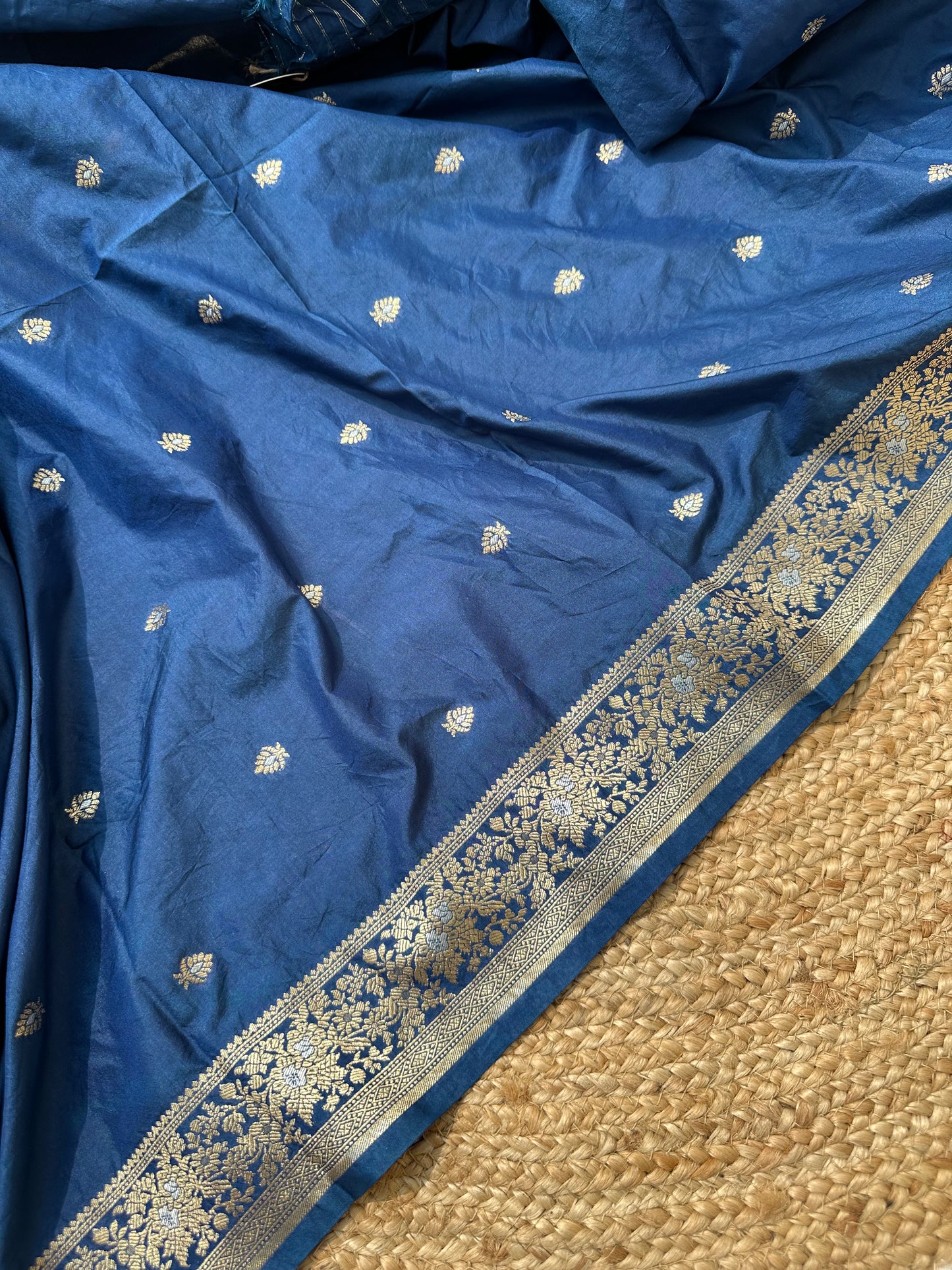 Blue Pure Katan Silk Banarasi Handloom Dupatta - Traditional Indian Silk Dupatta for Weddings and Festive Wear