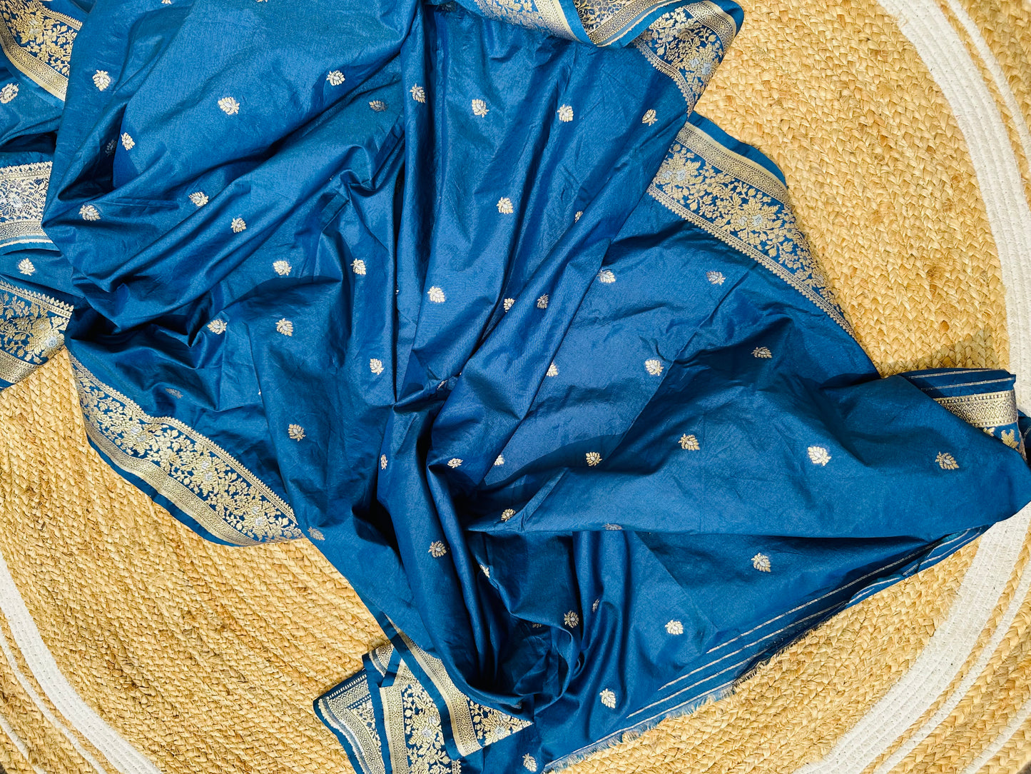 Blue Pure Katan Silk Banarasi Handloom Dupatta - Traditional Indian Silk Dupatta for Weddings and Festive Wear