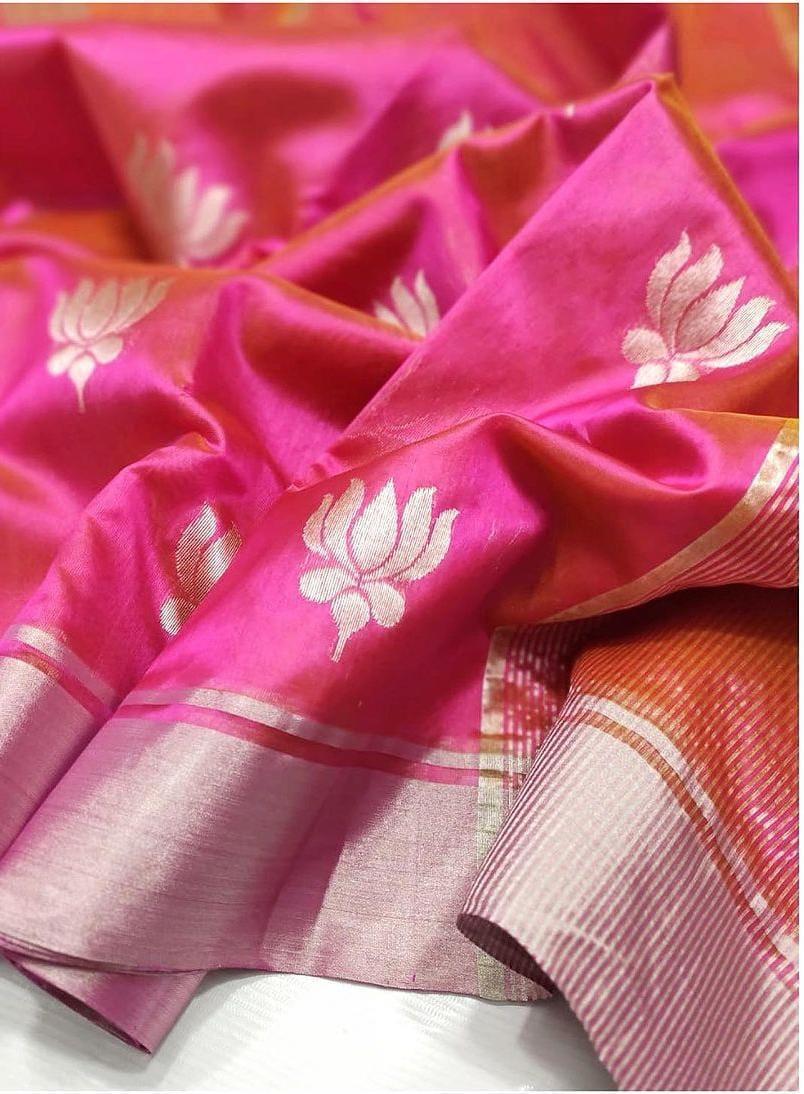 Pink-orange chanderi silk saree