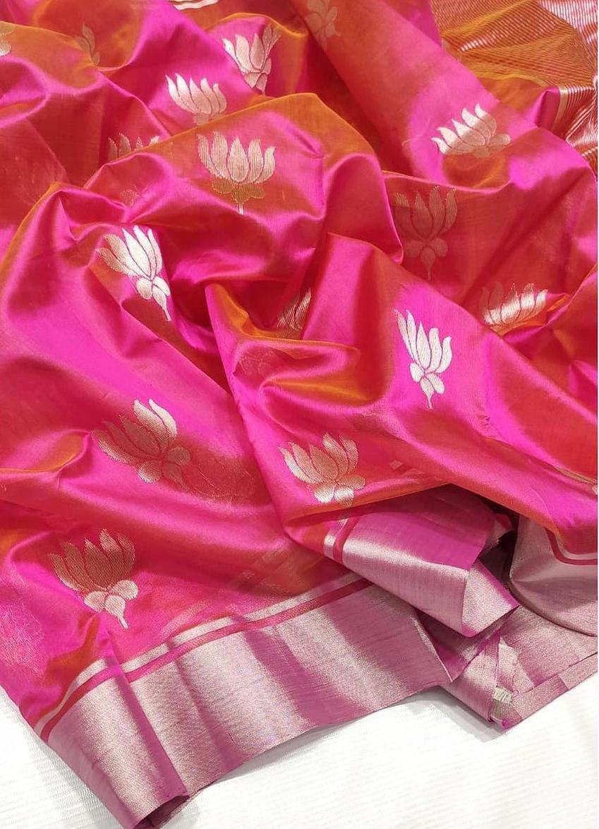 Pink-orange chanderi silk saree
