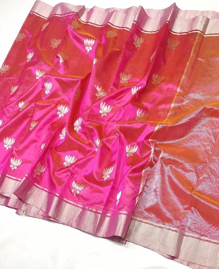 Pink-orange chanderi silk saree