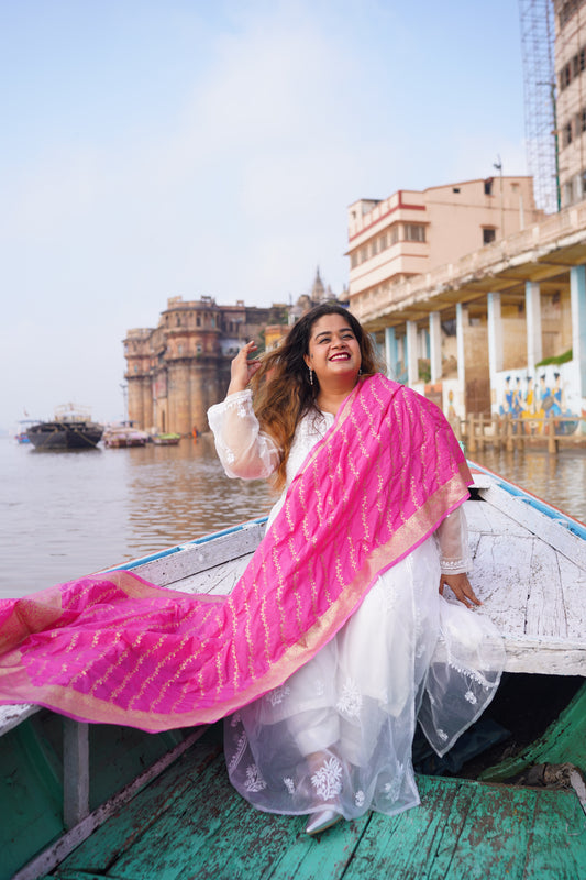 Katan Silk Banarasi Handloom Dupatta - Pink