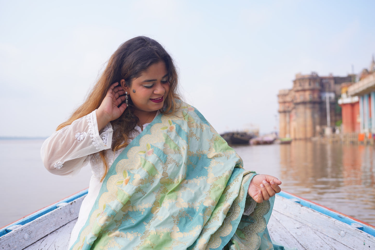 Katan silk Banarasi handloom dupatta with Meenakari
