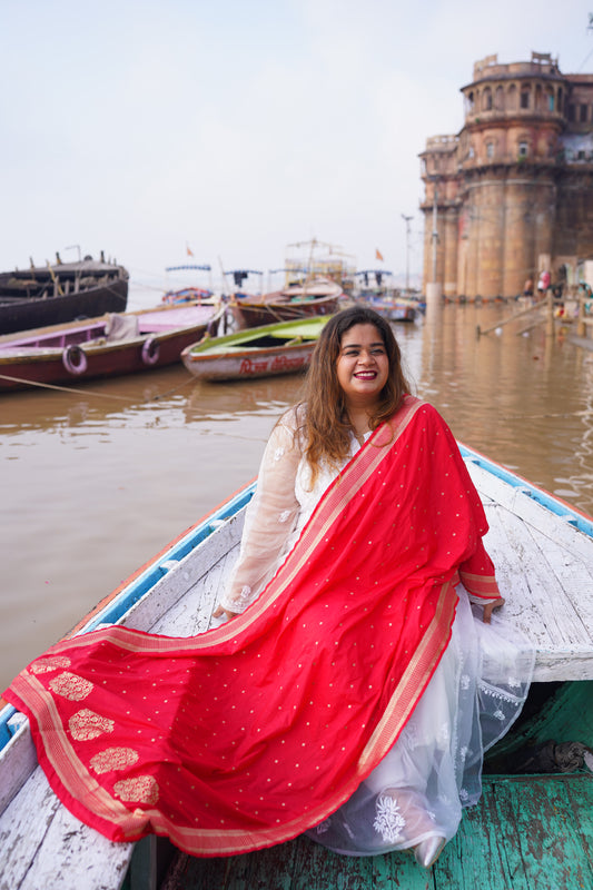 Katan Silk Banarasi Handloom Dupatta - Red