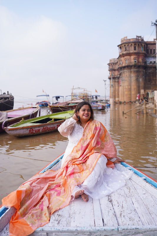 Katan silk Banarasi handloom dupatta with Meenakari