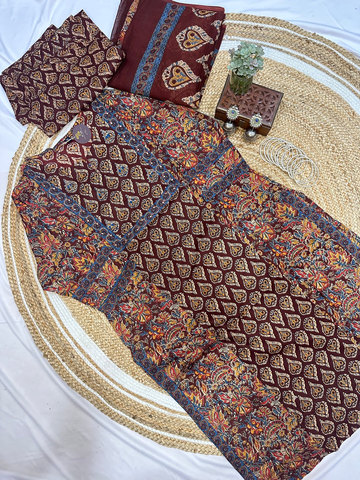 Elegant Floral and Geometric Print Suit Set