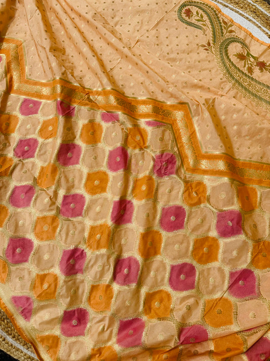Katan silk Banarasi handloom dupatta with Meenakari