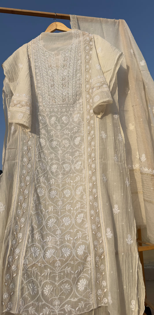 Roohani Mulmul Chikankari Kurta Dupatta Set