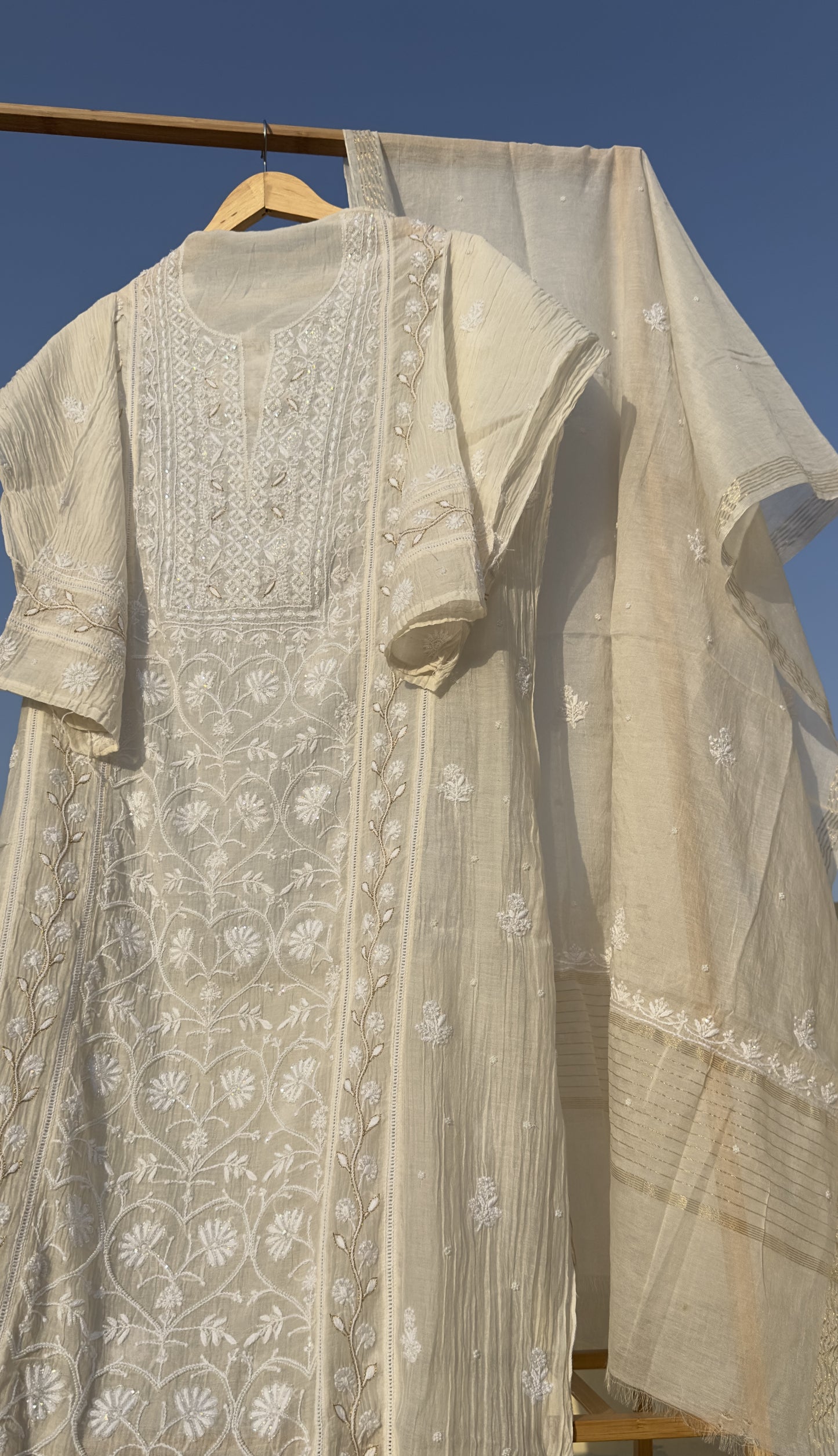 Roohani Mulmul Chikankari Kurta Dupatta Set