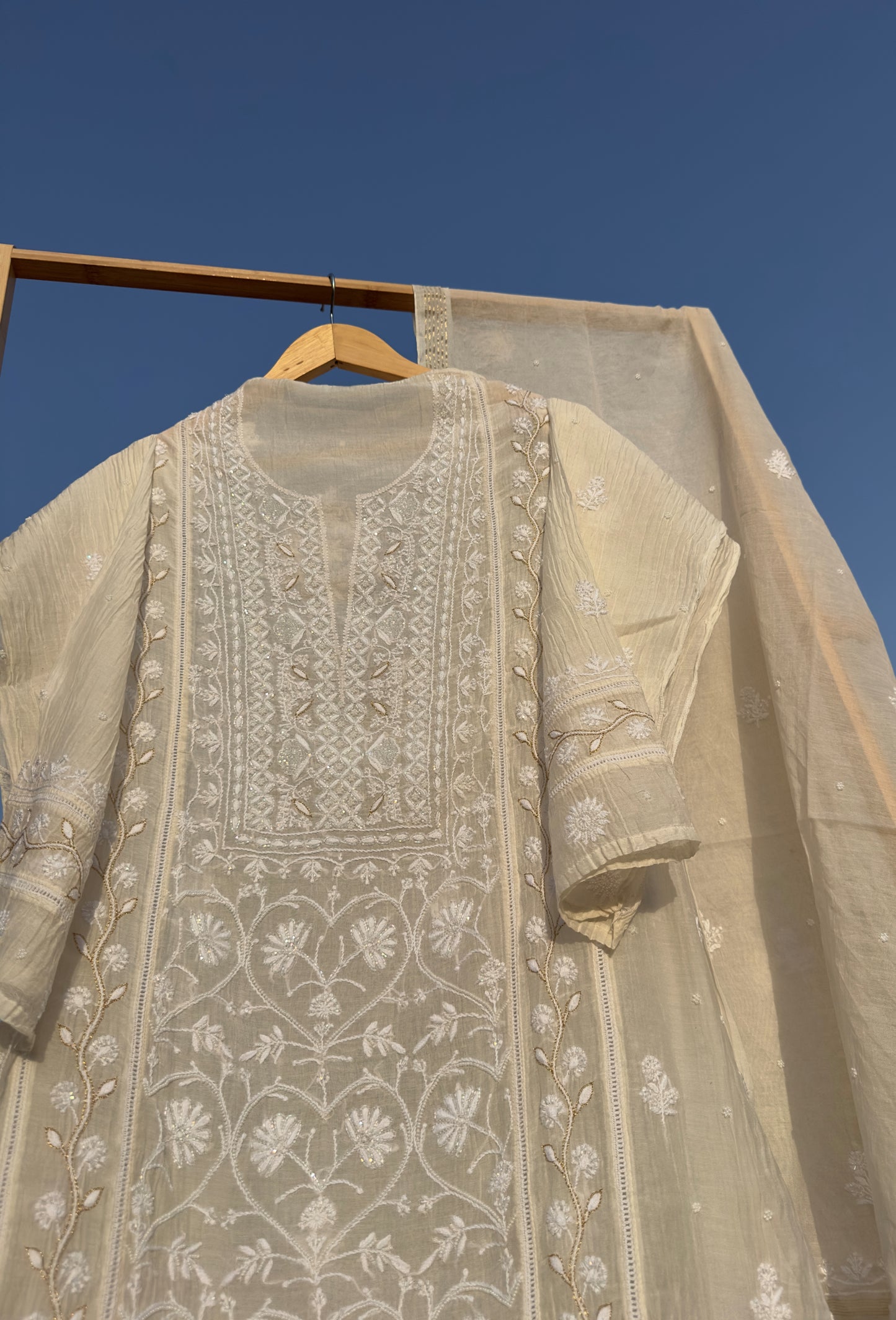 Roohani Mulmul Chikankari Kurta Dupatta Set