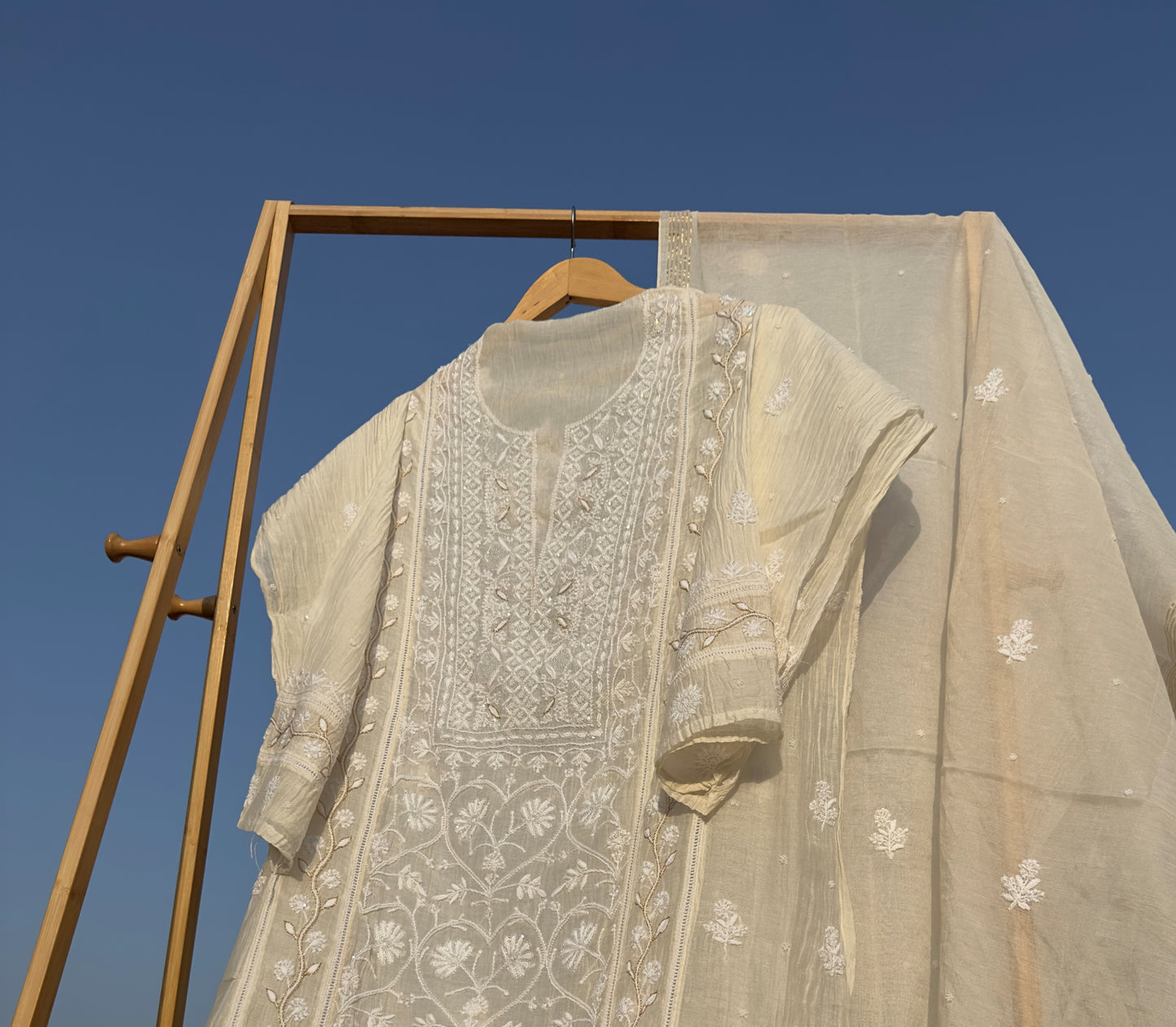 Roohani Mulmul Chikankari Kurta Dupatta Set