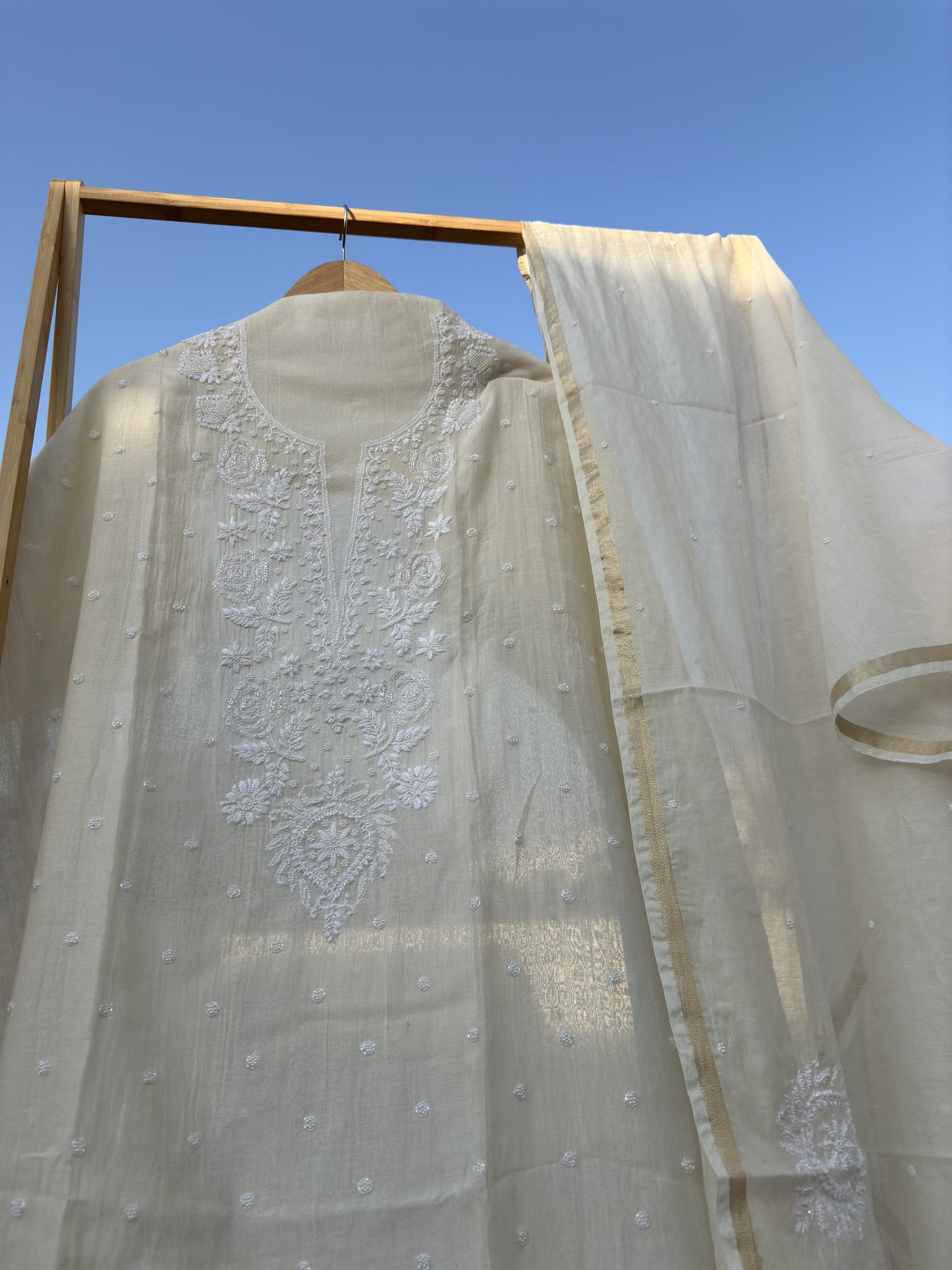 Roohani Mulmul Chikankari Kurta Dupatta Set