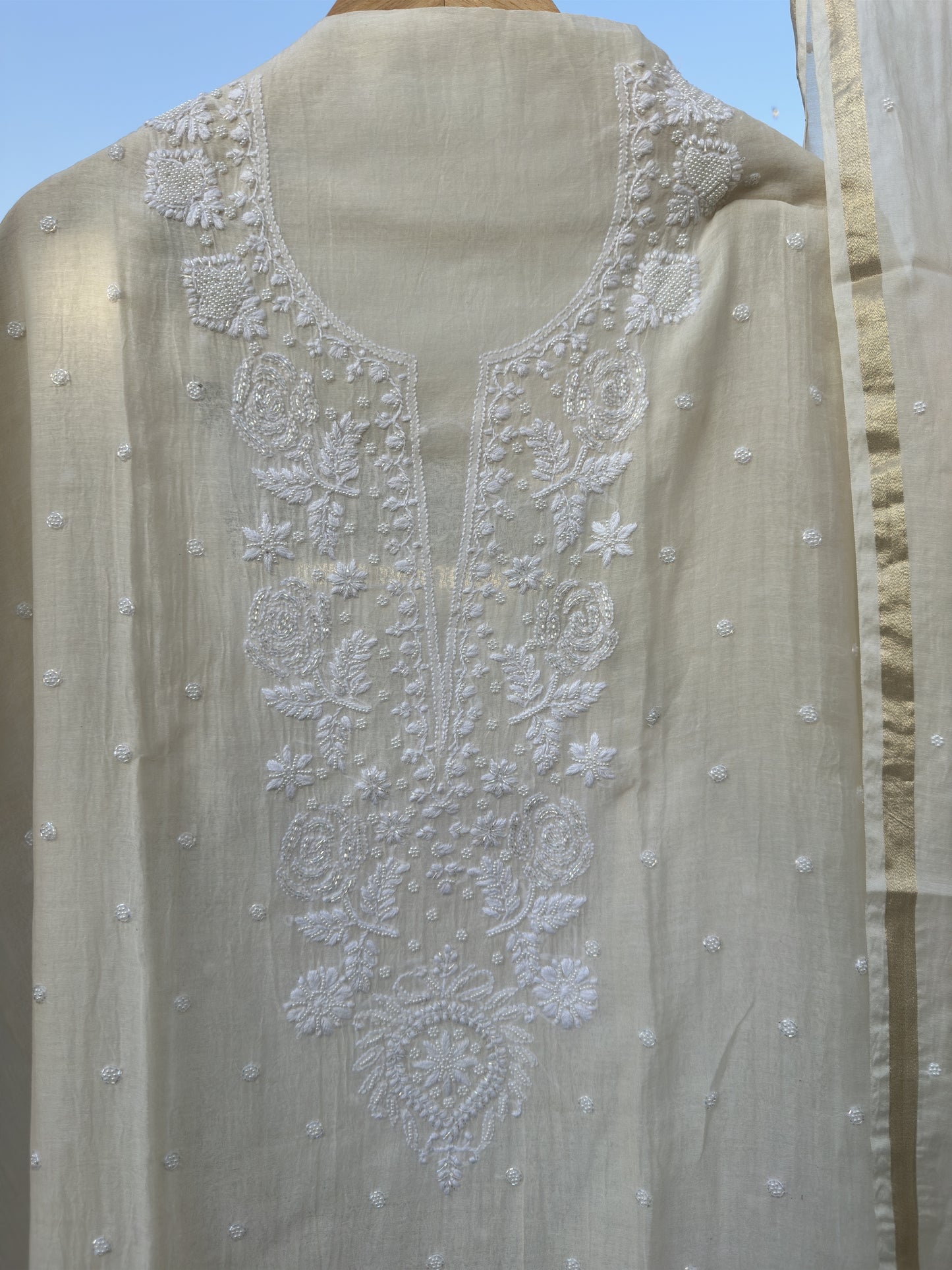 Roohani Mulmul Chikankari Kurta Dupatta Set