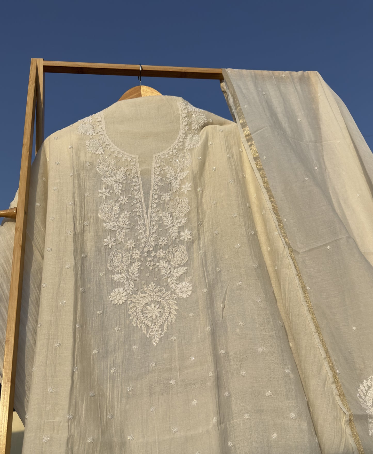 Roohani Mulmul Chikankari Kurta Dupatta Set