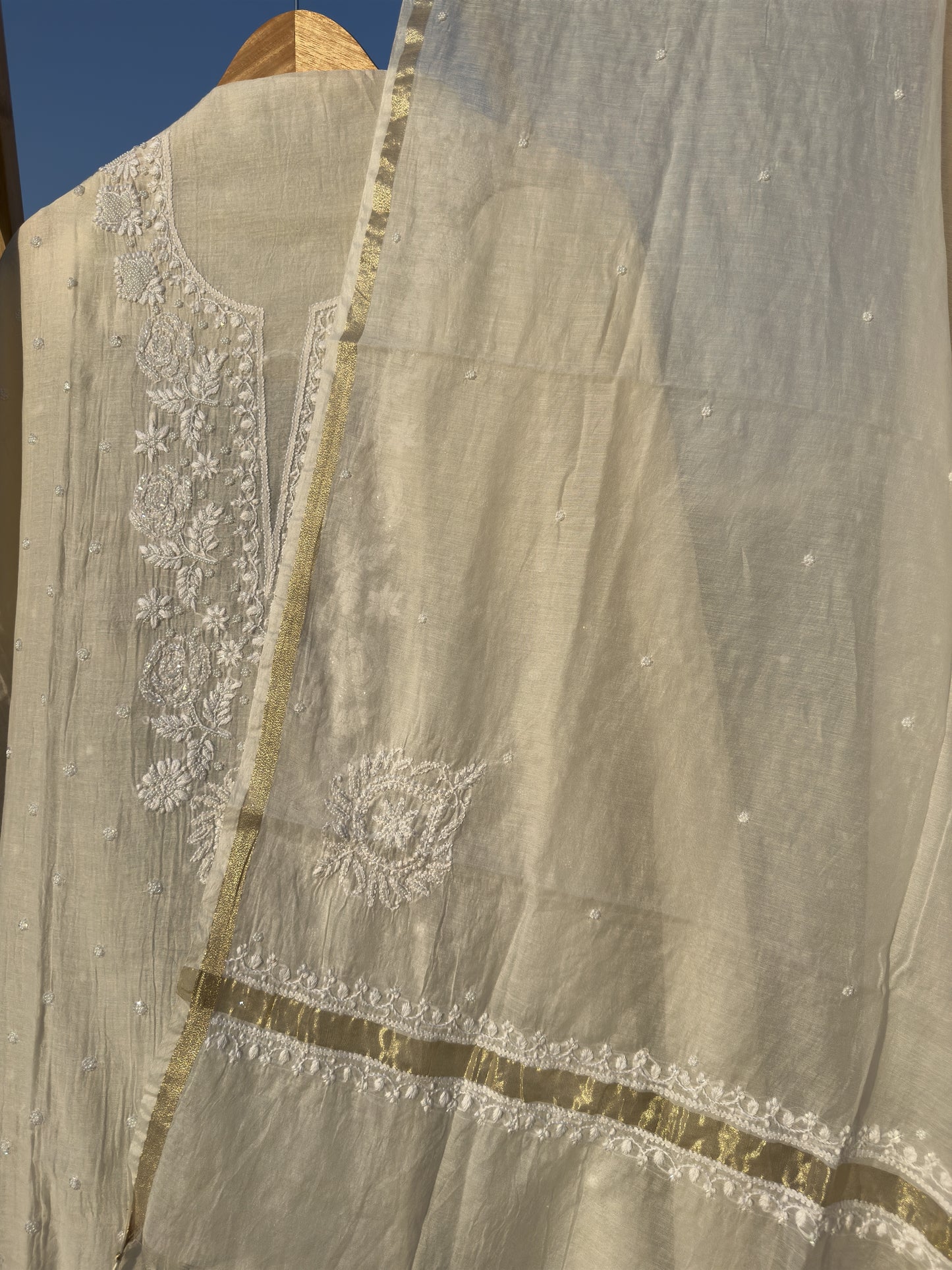 Roohani Mulmul Chikankari Kurta Dupatta Set