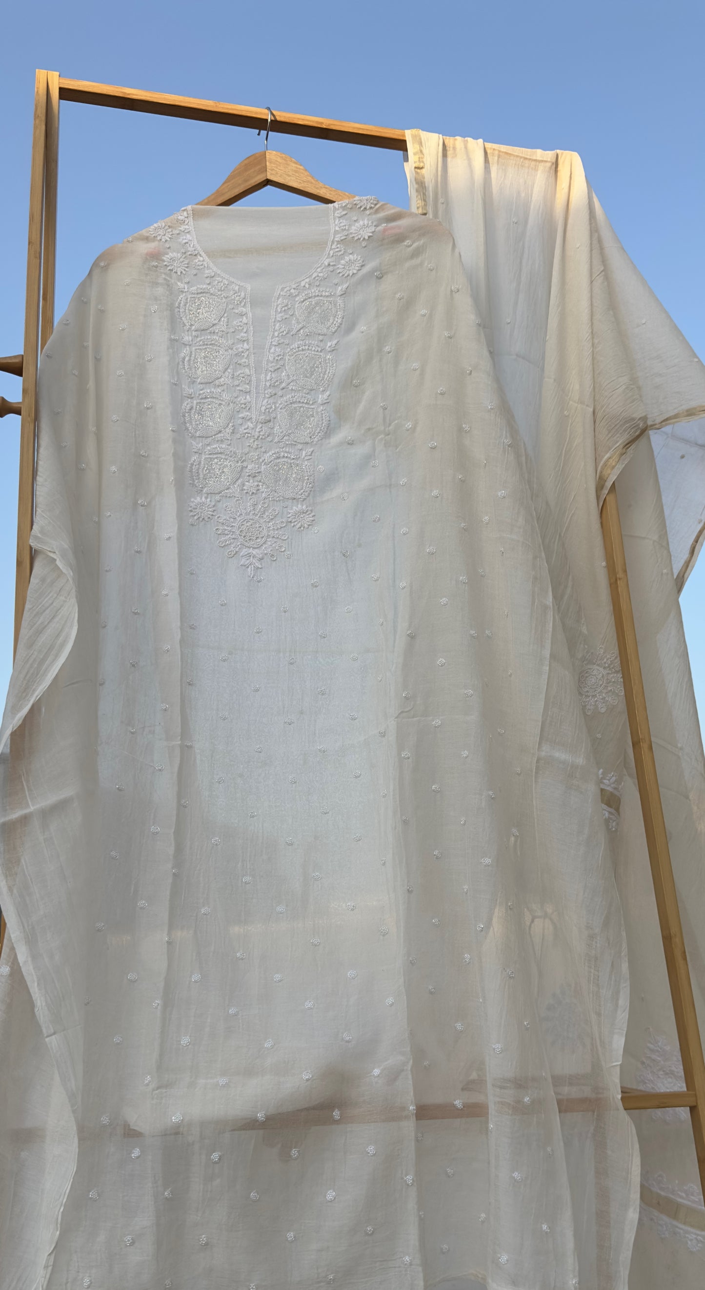 Roohani Mulmul Chikankari Kurta Dupatta Set