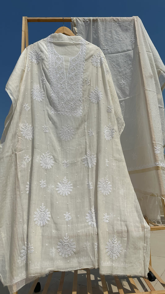 Roohani Mulmul Chikankari Kurta Dupatta Set