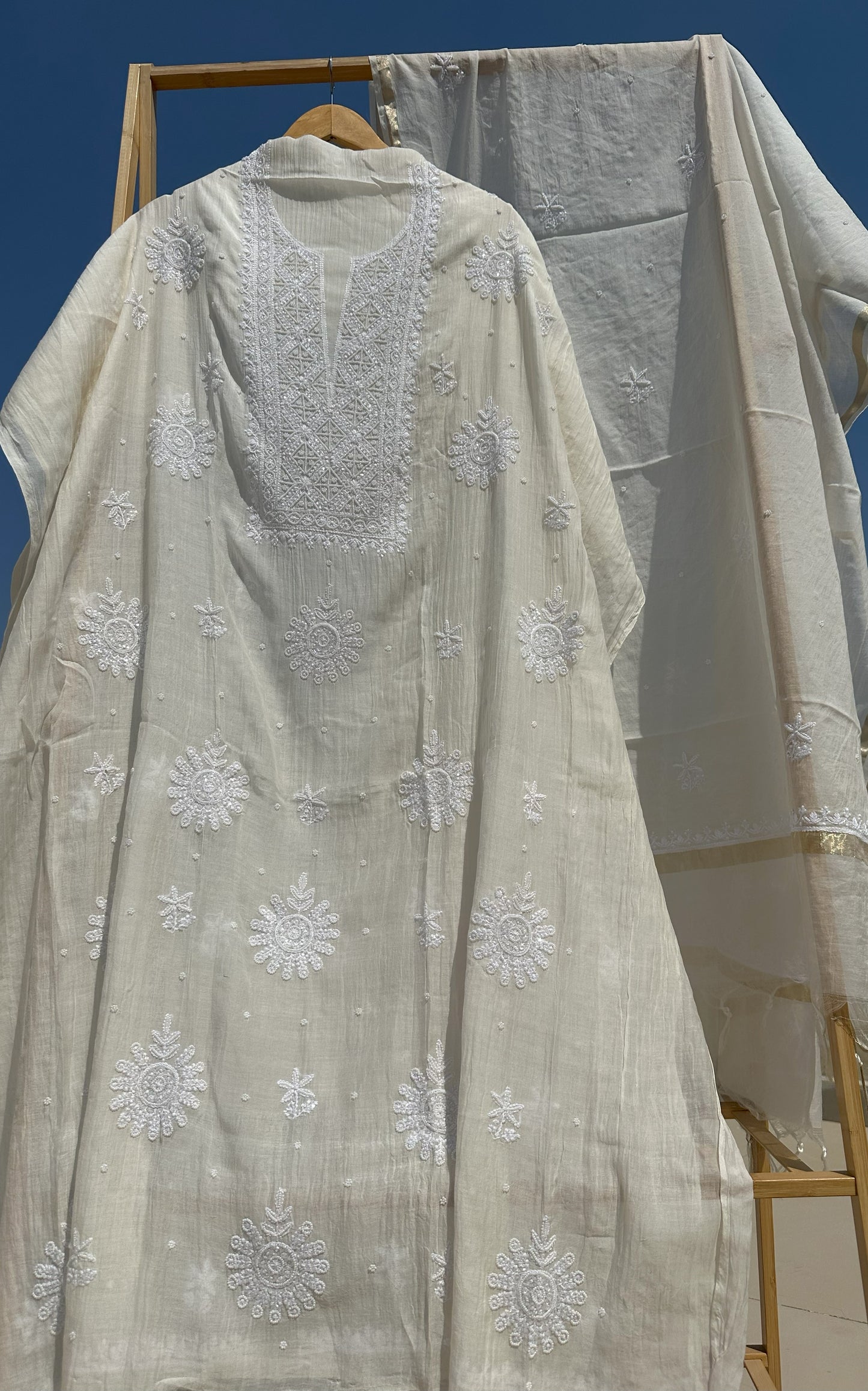 Roohani Mulmul Chikankari Kurta Dupatta Set