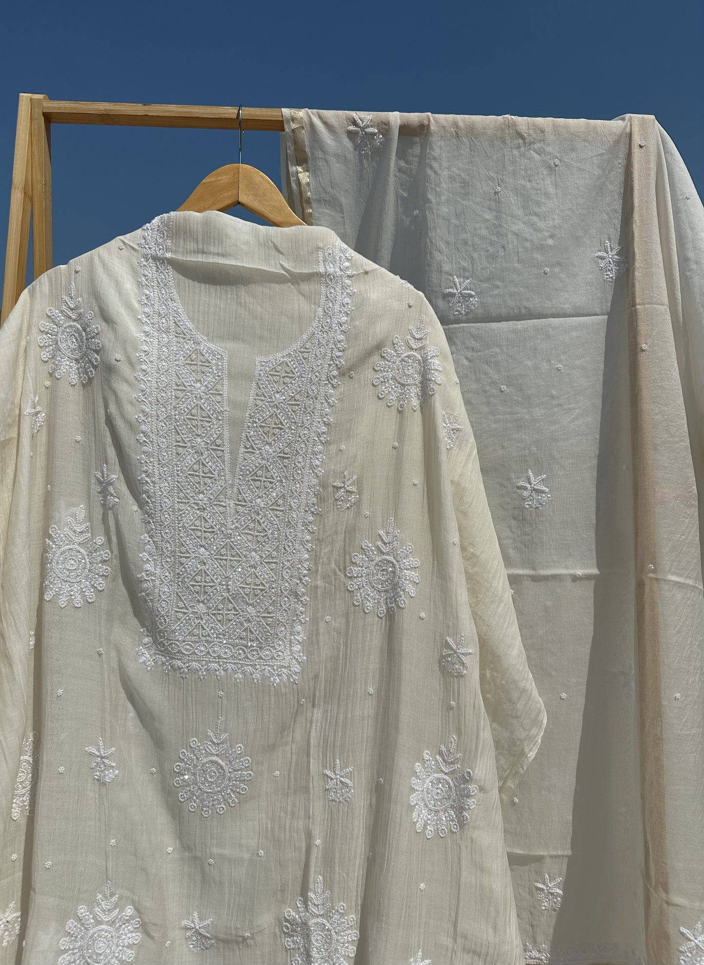 Roohani Mulmul Chikankari Kurta Dupatta Set
