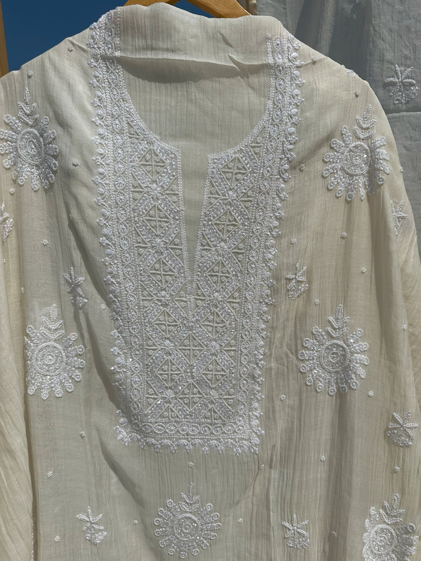 Roohani Mulmul Chikankari Kurta Dupatta Set
