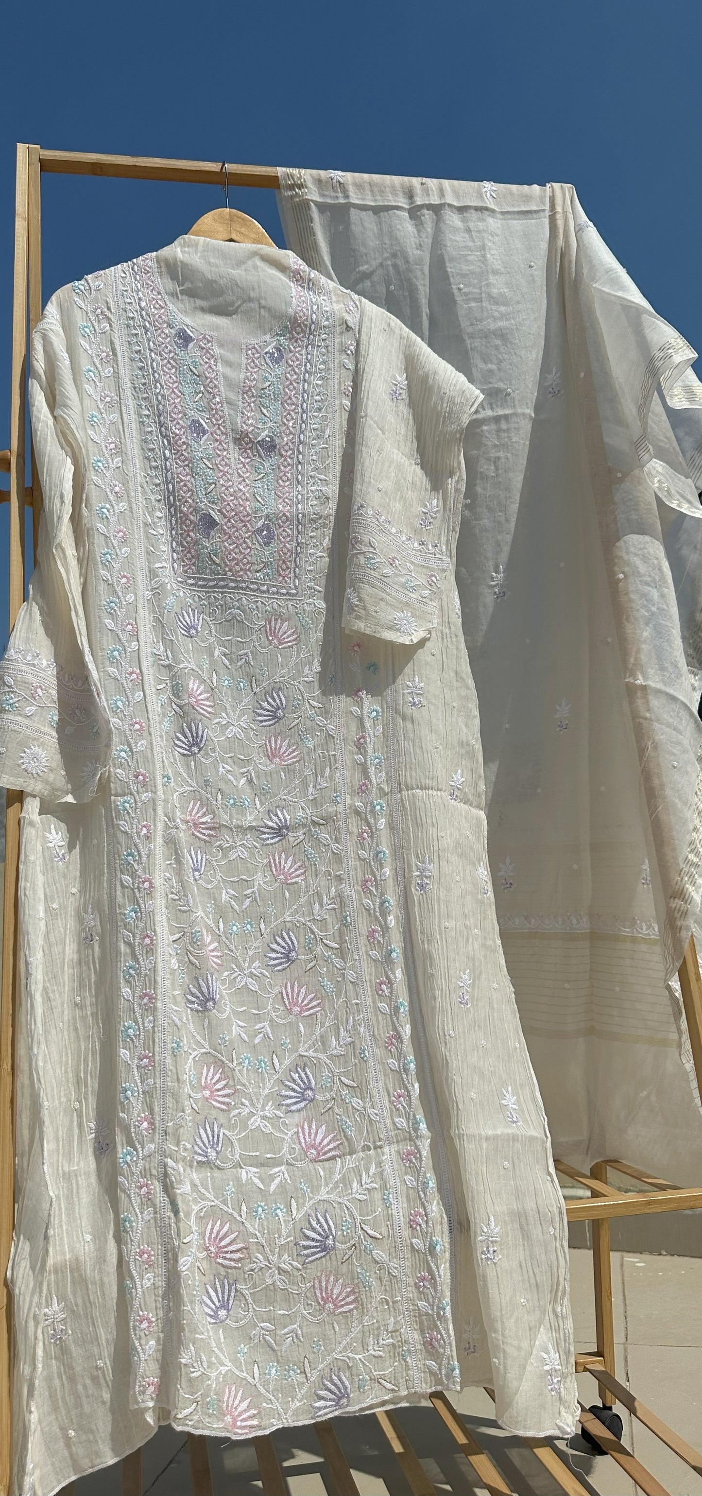Roohani Mulmul Chikankari Kurta Dupatta Set