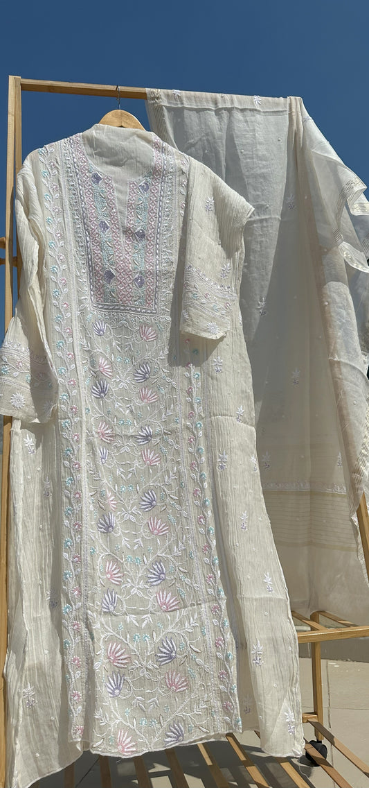 Roohani Mulmul Chikankari Kurta Dupatta Set