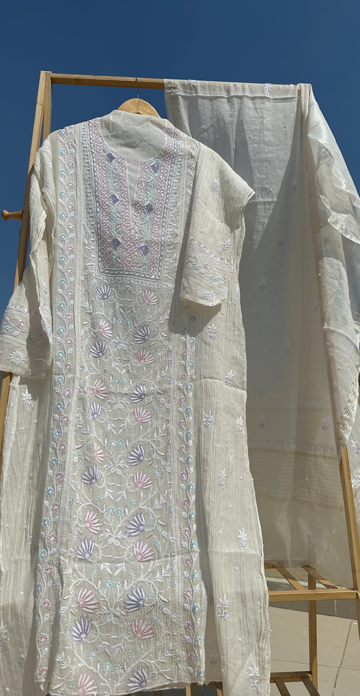 Roohani Mulmul Chikankari Kurta Dupatta Set