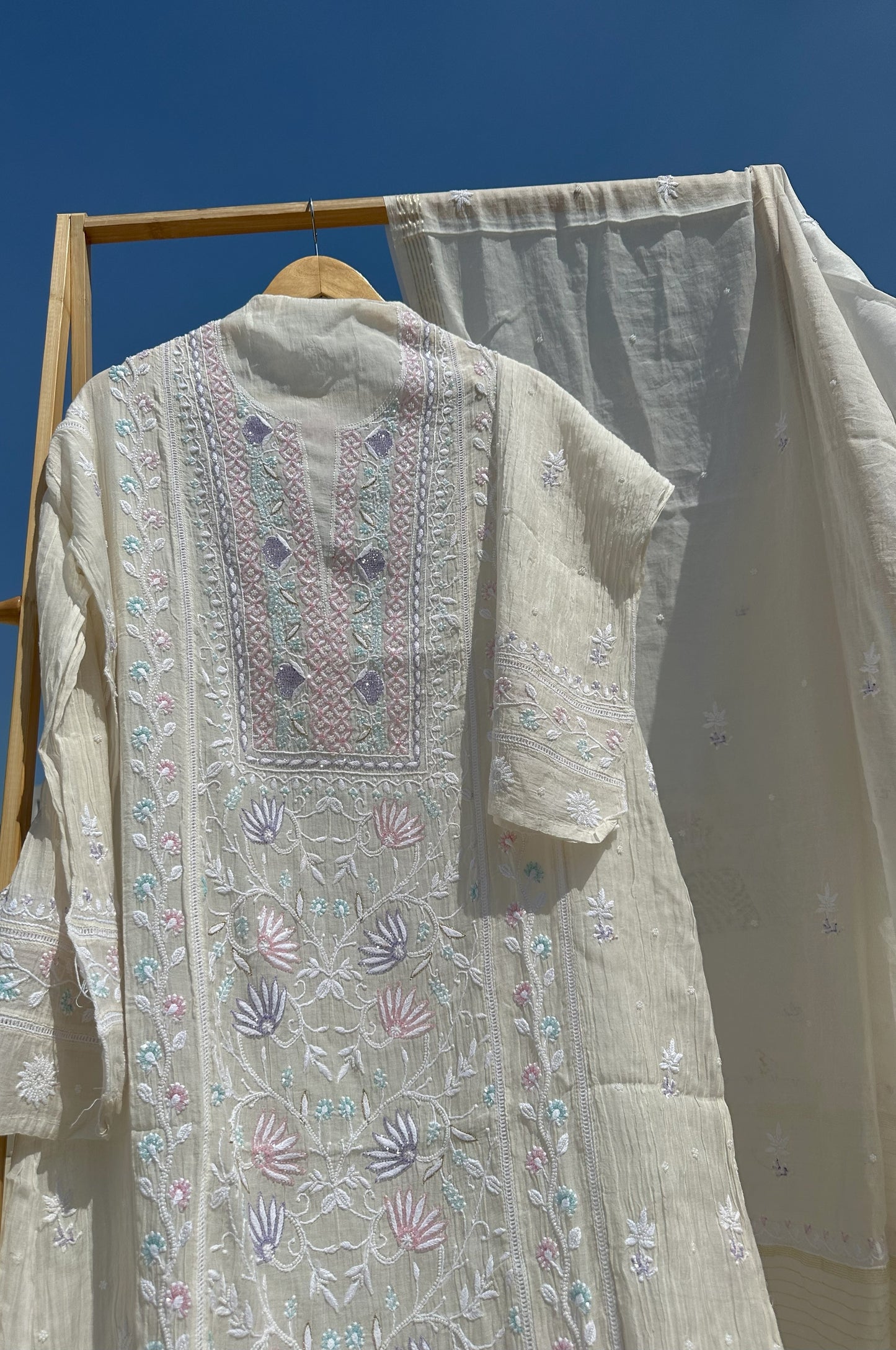 Roohani Mulmul Chikankari Kurta Dupatta Set