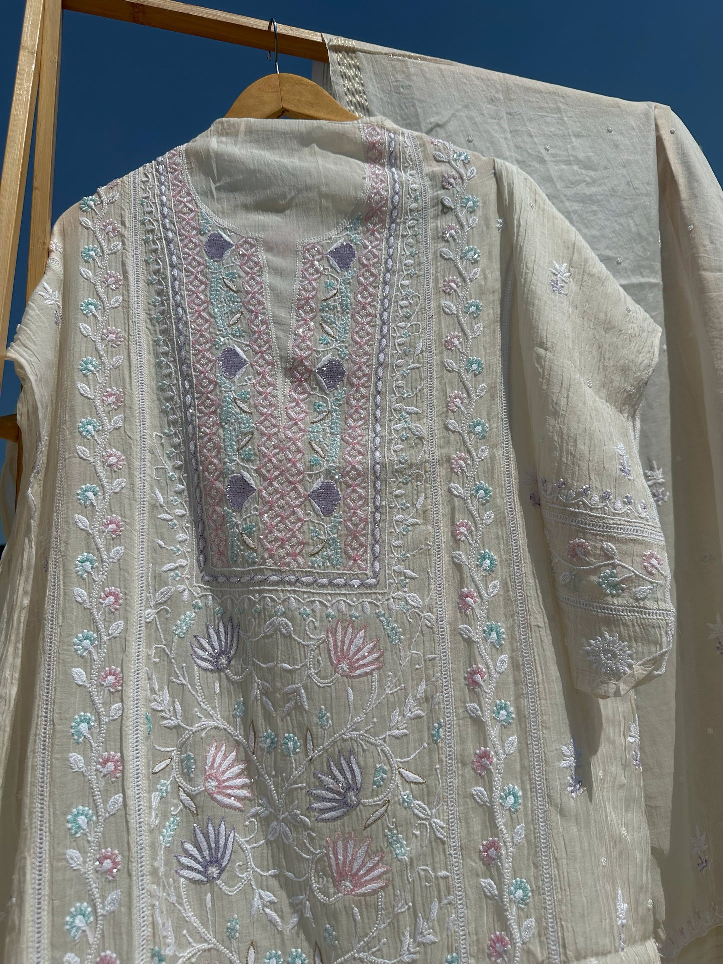 Roohani Mulmul Chikankari Kurta Dupatta Set
