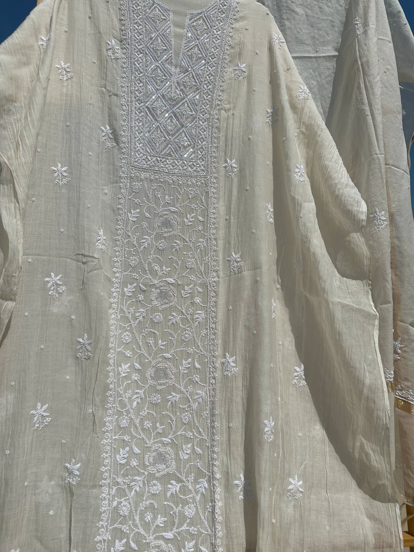 Roohani Mulmul Chikankari Kurta Dupatta Set