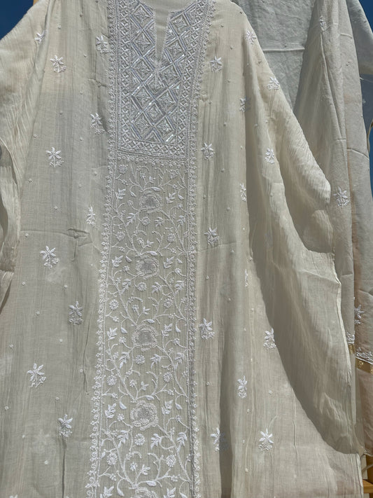 Roohani Mulmul Chikankari Kurta Dupatta Set