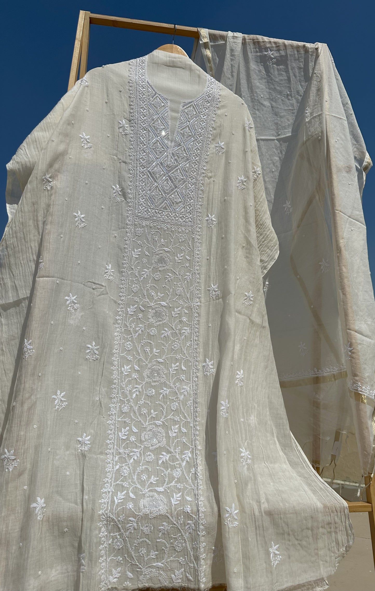 Roohani Mulmul Chikankari Kurta Dupatta Set