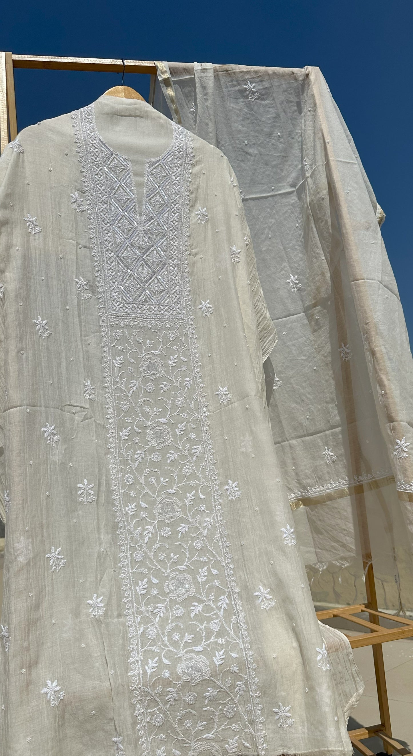 Roohani Mulmul Chikankari Kurta Dupatta Set