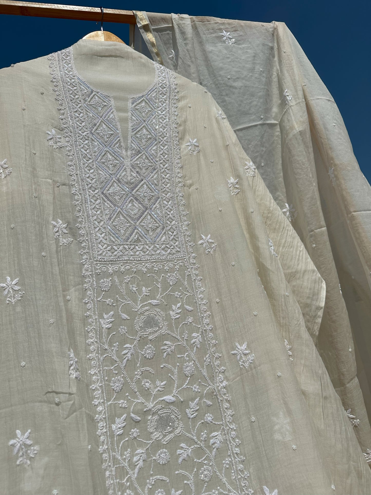 Roohani Mulmul Chikankari Kurta Dupatta Set