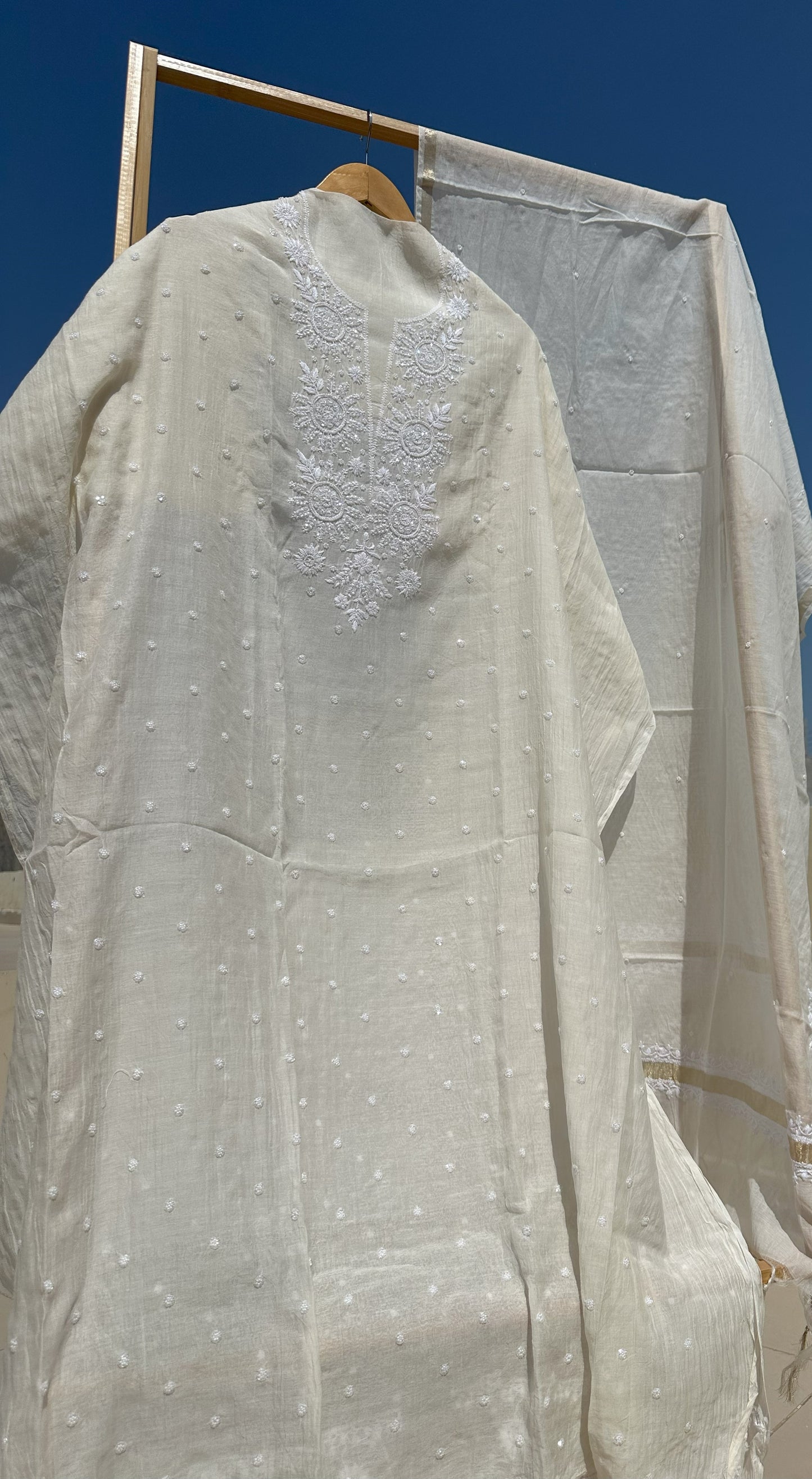 Roohani Mulmul Chikankari Kurta Dupatta Set