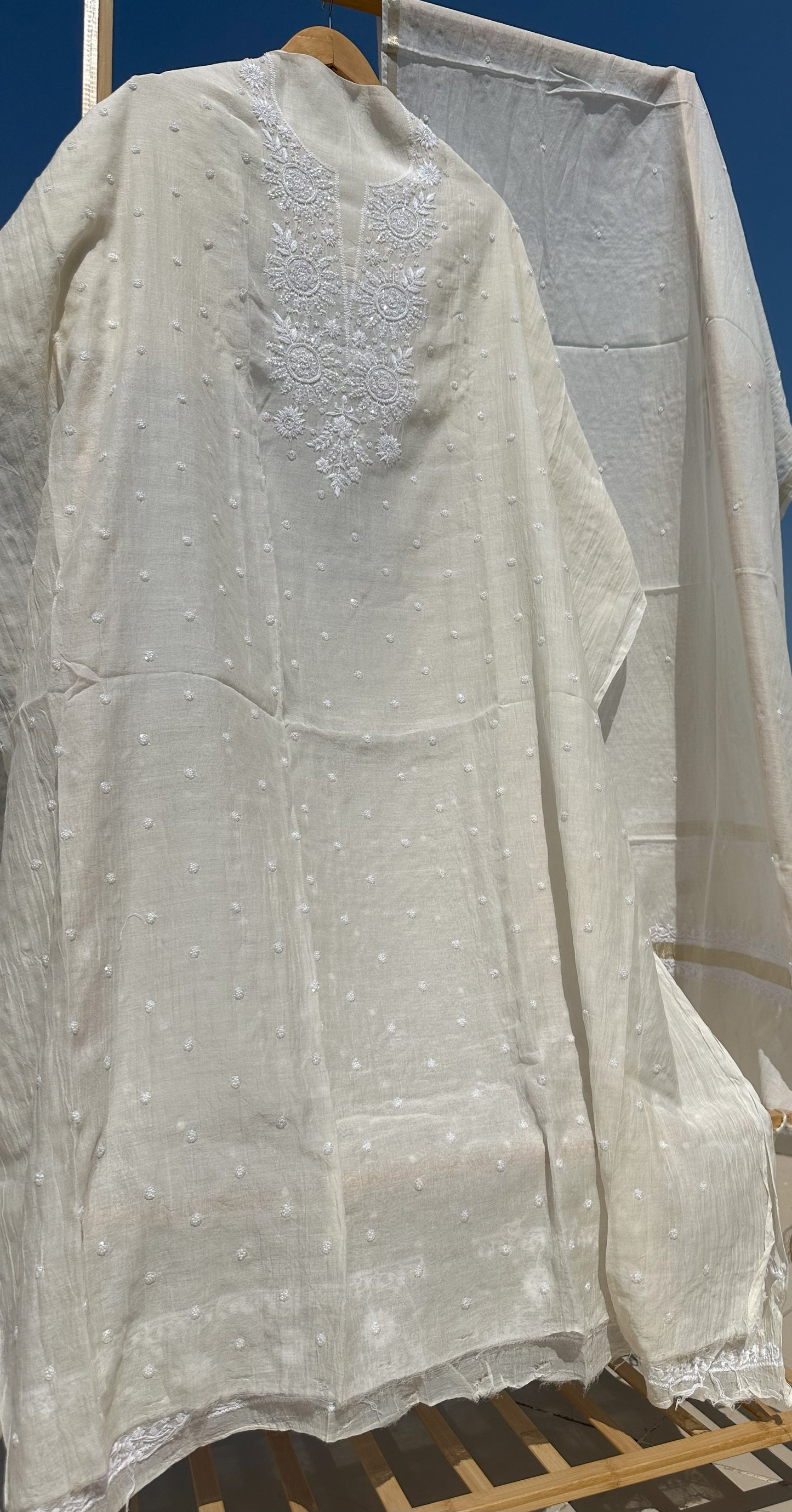 Roohani Mulmul Chikankari Kurta Dupatta Set