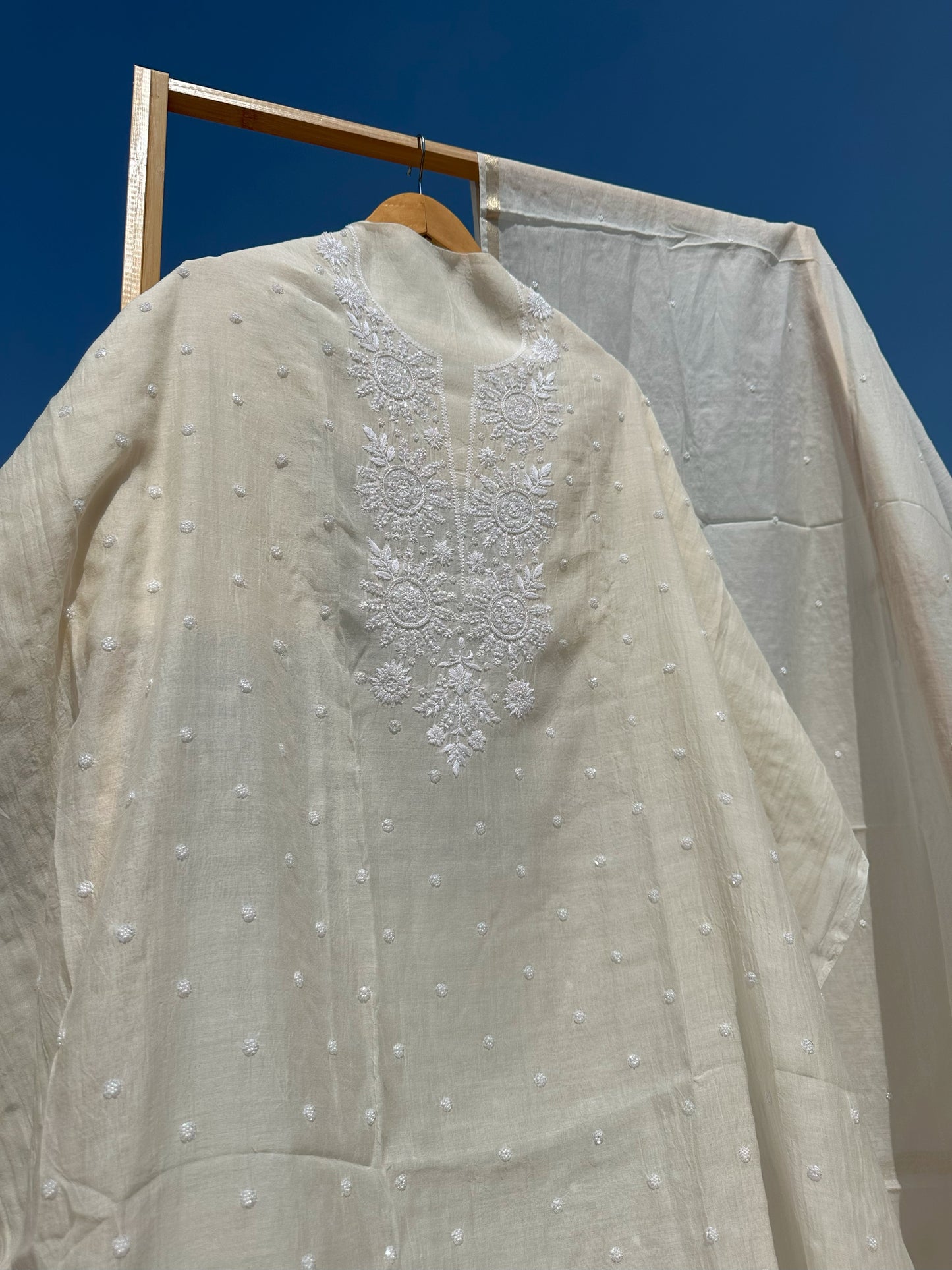 Roohani Mulmul Chikankari Kurta Dupatta Set