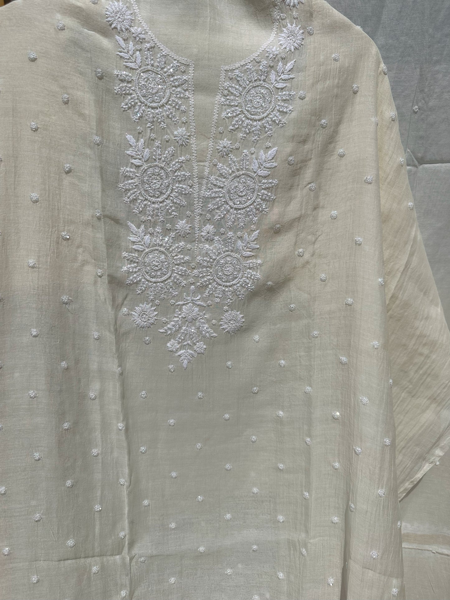 Roohani Mulmul Chikankari Kurta Dupatta Set