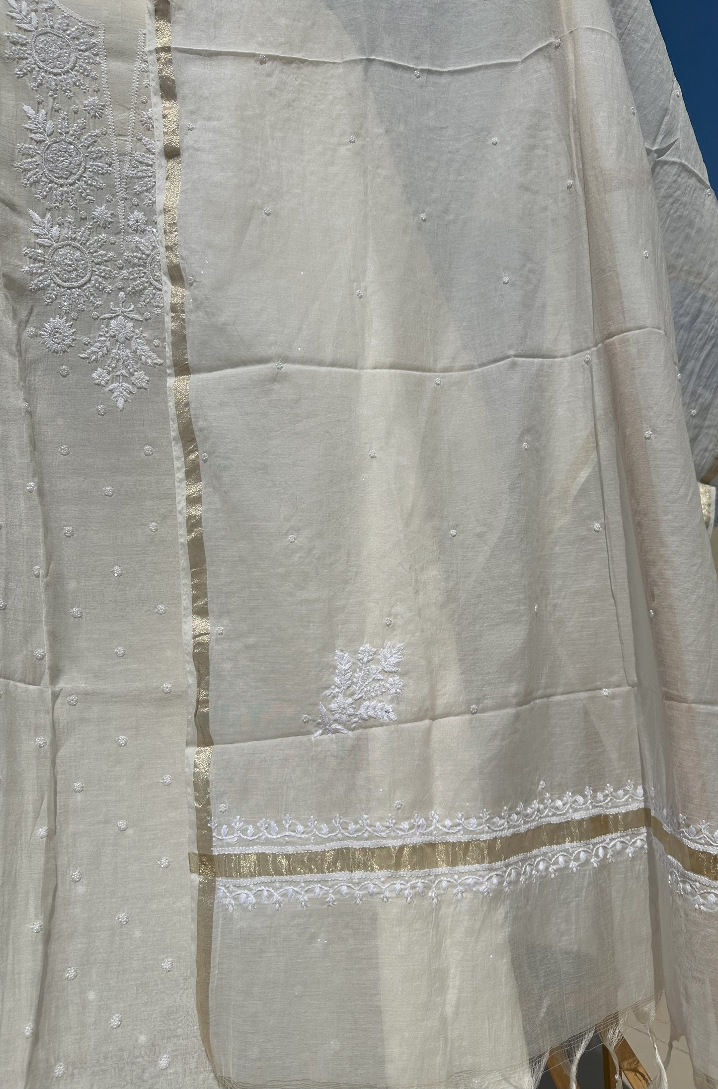 Roohani Mulmul Chikankari Kurta Dupatta Set
