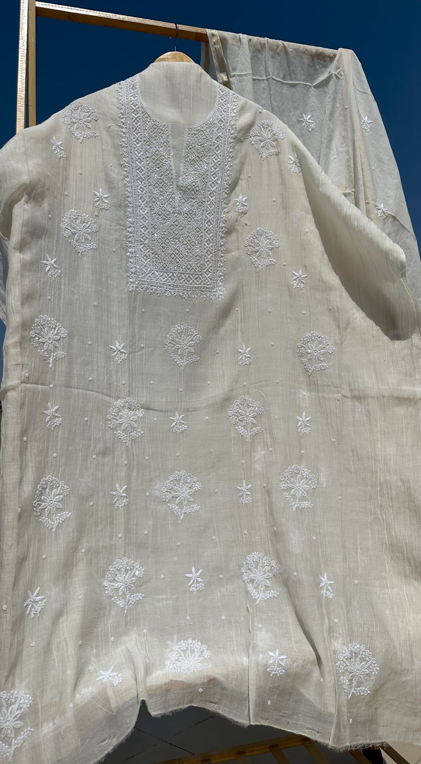Roohani Mulmul Chikankari Kurta Dupatta Set