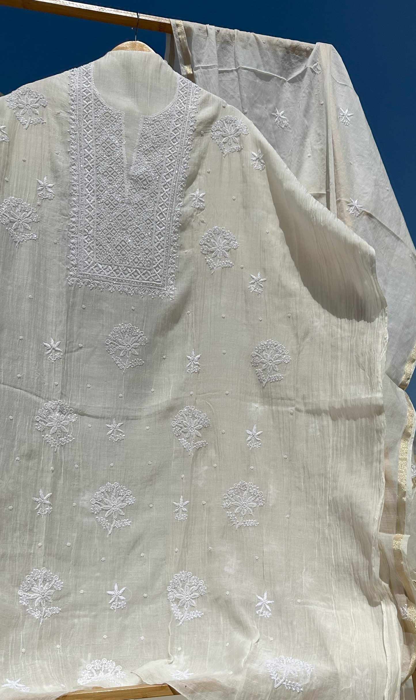 Roohani Mulmul Chikankari Kurta Dupatta Set