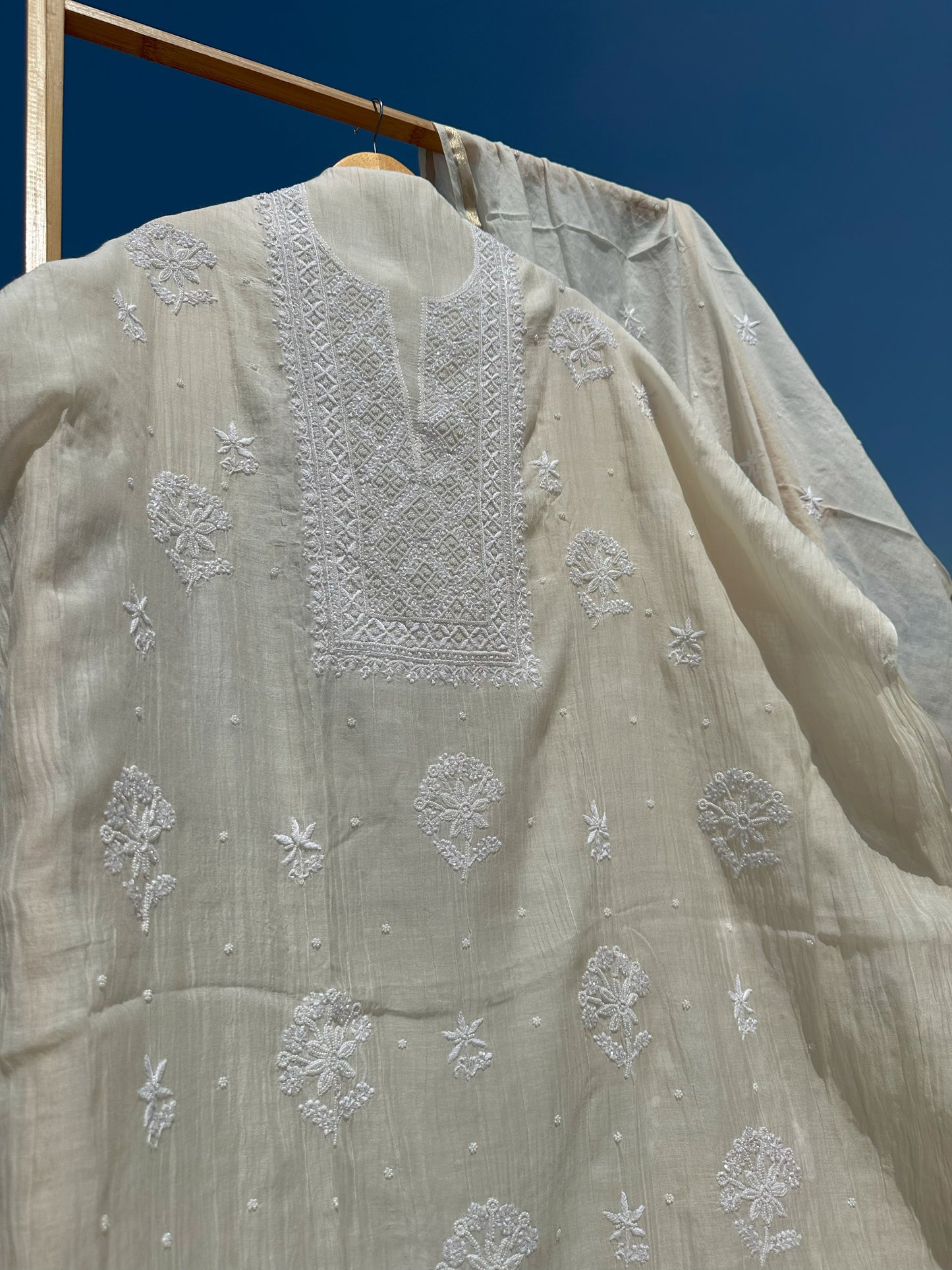 Roohani Mulmul Chikankari Kurta Dupatta Set
