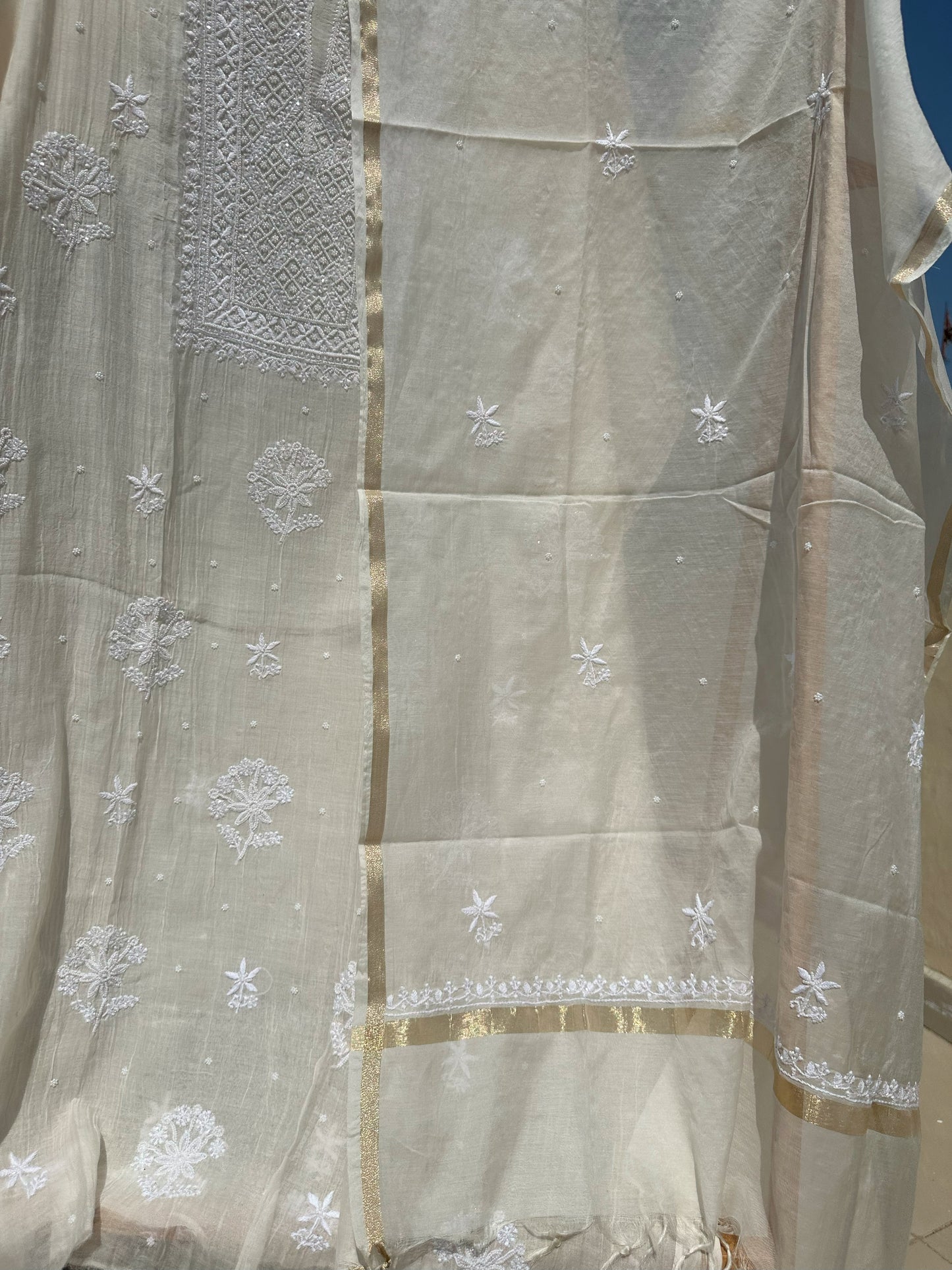 Roohani Mulmul Chikankari Kurta Dupatta Set