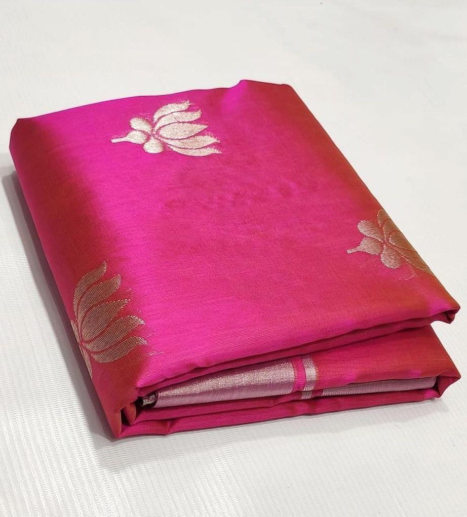 Pink-orange chanderi silk saree