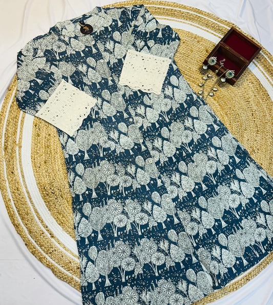 Lounge Wear Blue Pure Cotton Co-ord Set for Women - Comfortable Casual Two-piece Outfit for Daily Wear and Relaxation
